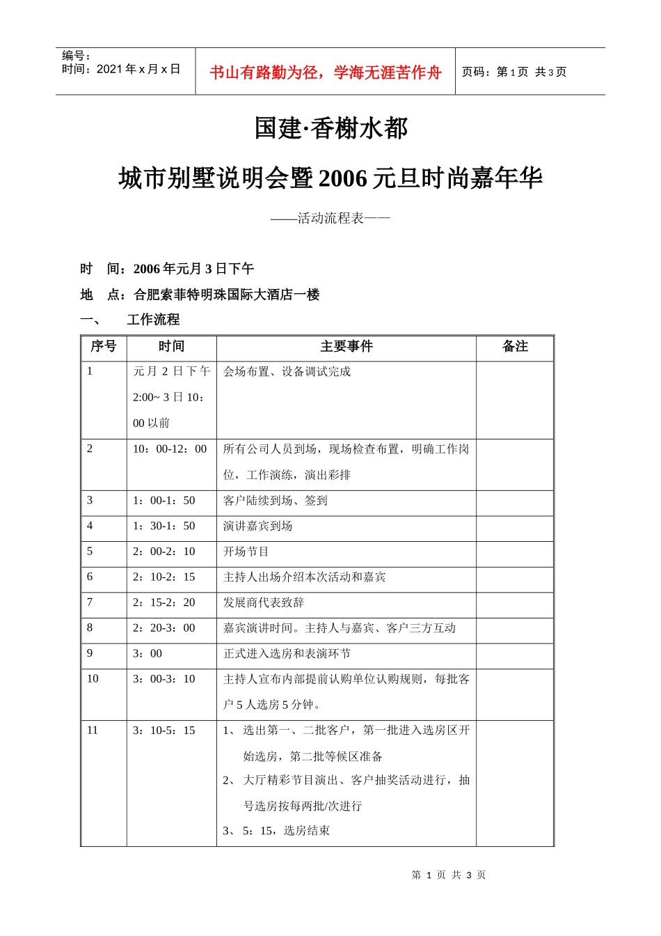安徽合肥香榭水都活动流程表_第1页