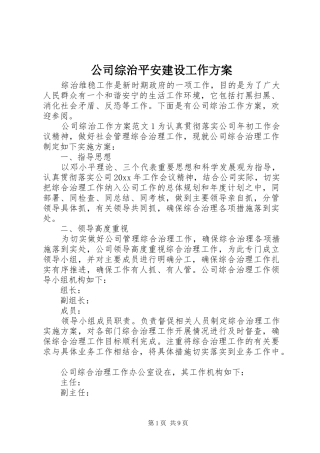 公司综治平安建设工作方案
