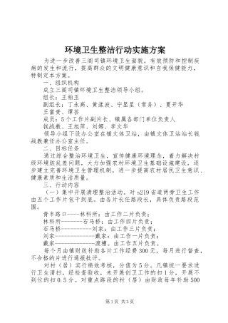 环境卫生整洁行动实施方案