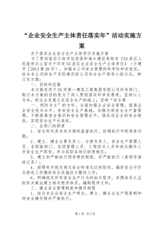 “企业安全生产主体责任落实年”活动实施方案