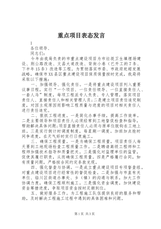 重点项目表态发言稿