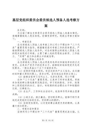 基层党组织委员会委员候选人预备人选考察方案