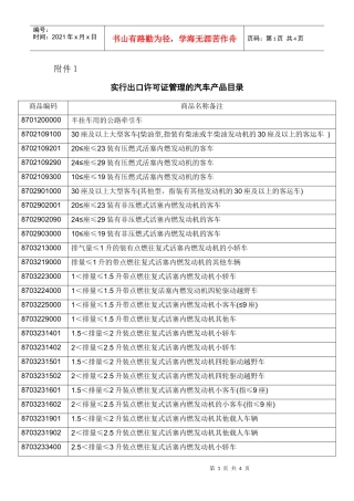实行出口许可证管理的汽车产品目录-附件1
