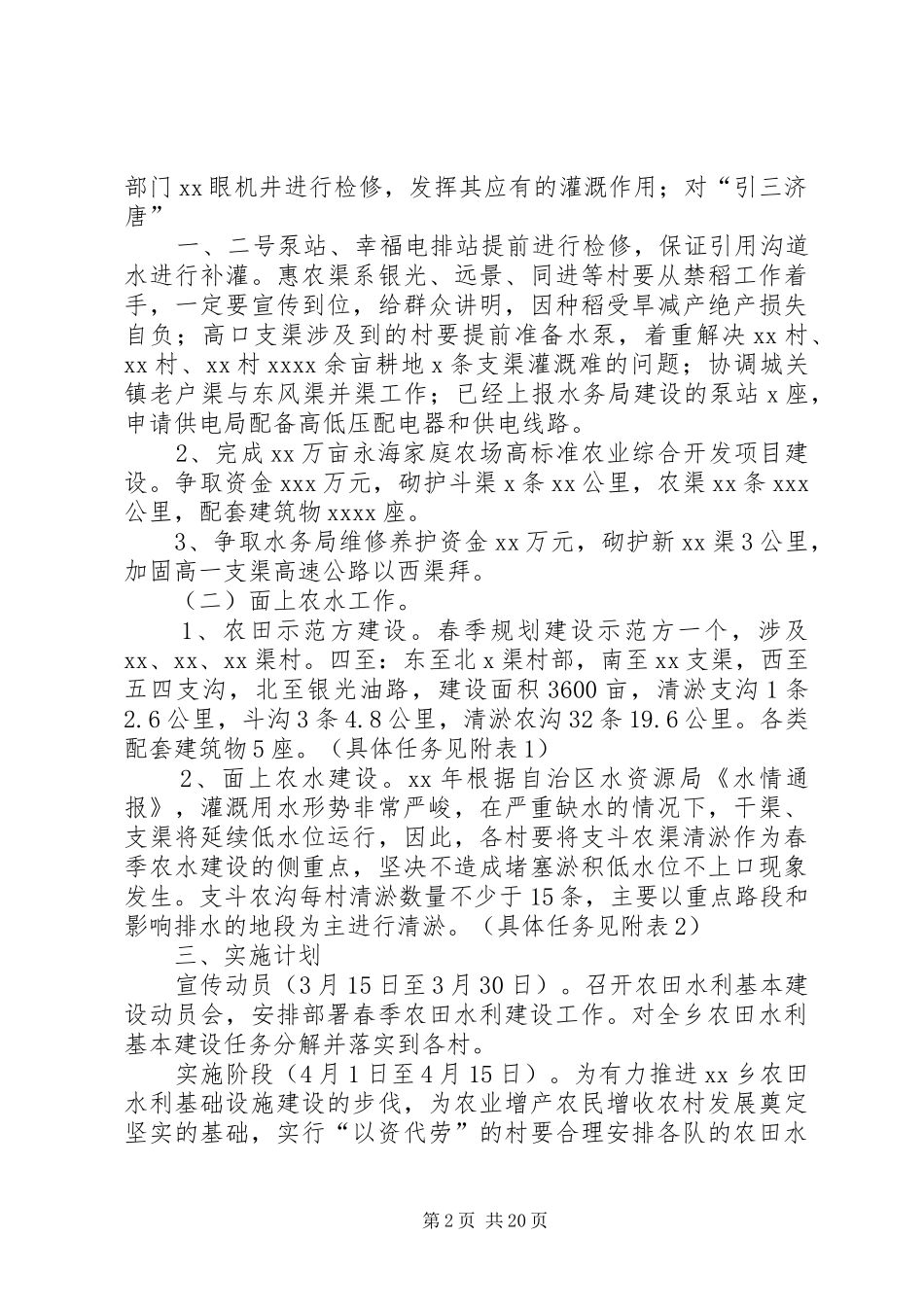 XX年春季农田水利基本建设实施方案[精选五篇]_第2页