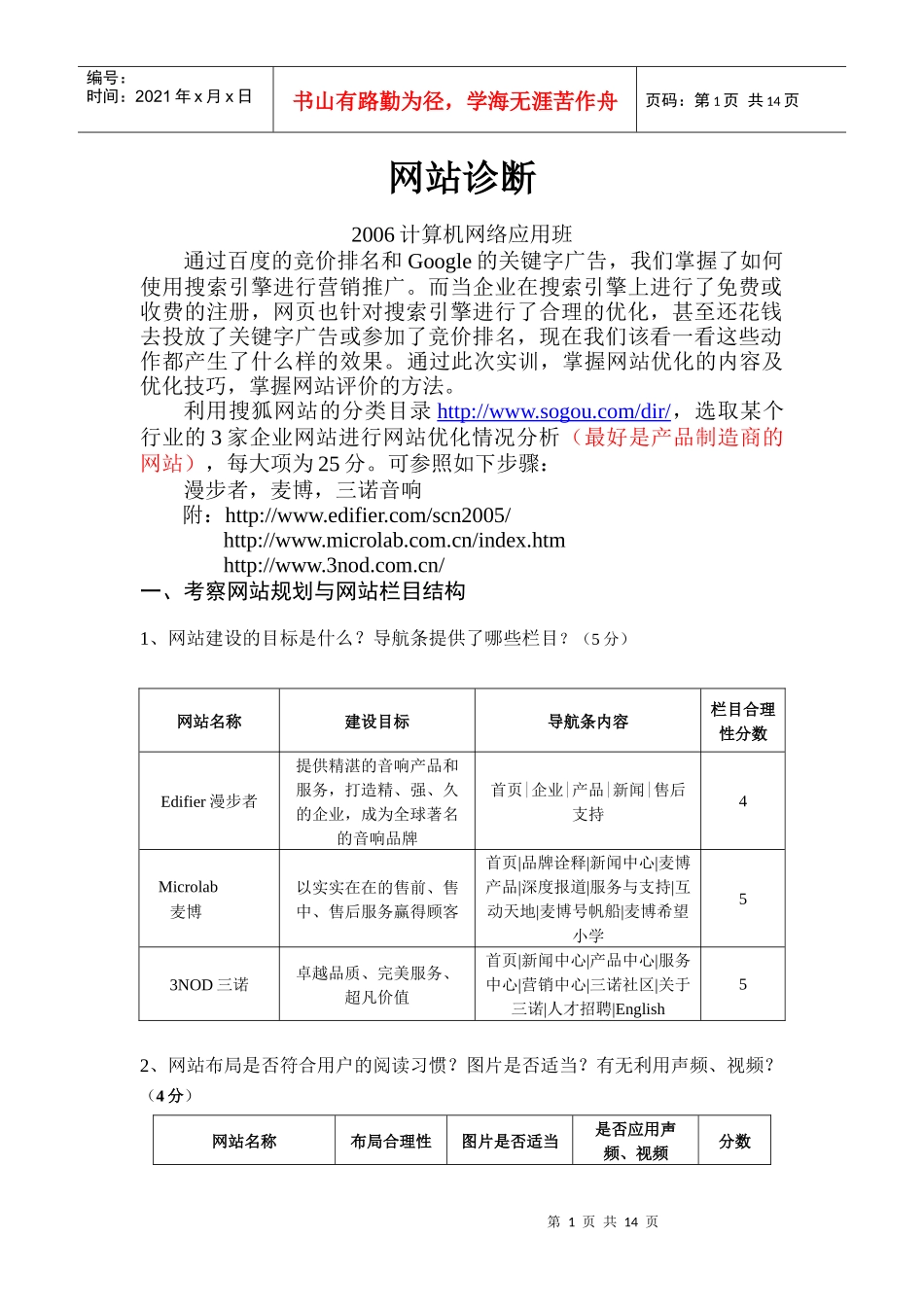 实训——网站诊断_第1页