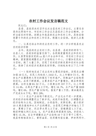 农村工作会议发言范文