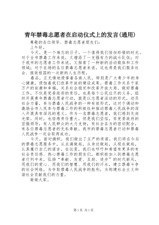 青年禁毒志愿者在启动仪式上的发言材料(通用)