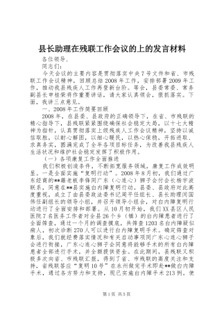 县长助理在残联工作会议的上的发言材料提纲范文