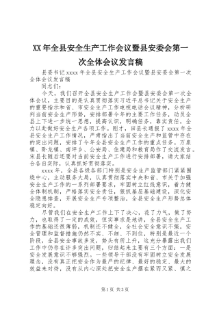 XX年全县安全生产工作会议暨县安委会第一次全体会议发言