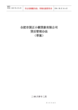 小额贷款公司贷后管理办法