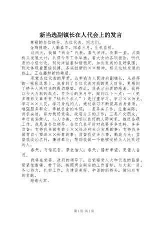 新当选副镇长在人代会上的发言稿