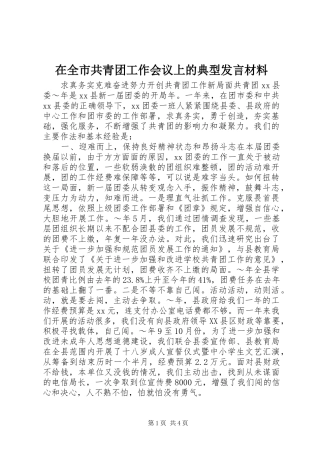 在全市共青团工作会议上的典型发言材料提纲