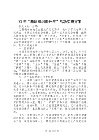 XX年“基层组织提升年”活动实施方案