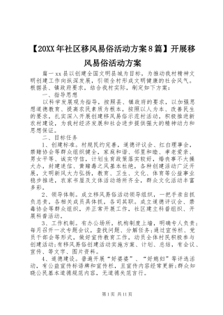 【20XX年社区移风易俗活动方案8篇】开展移风易俗活动方案