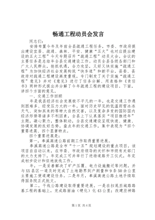 畅通工程动员会发言稿