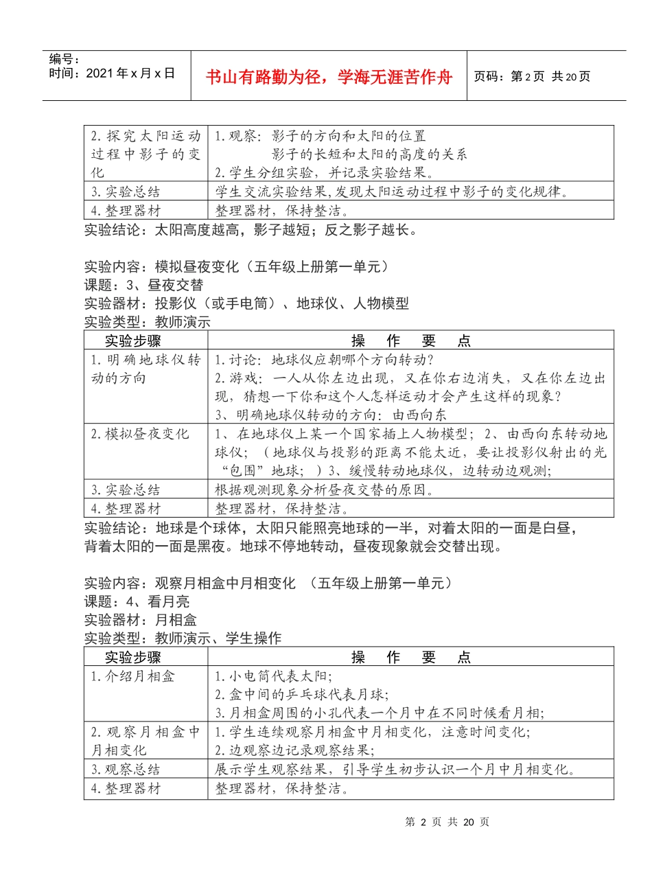 小学科学实验操作项目及技能要求(五年级)_第2页