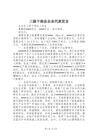 三级干部会企业代表发言稿