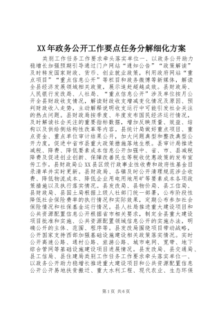 XX年政务公开工作要点任务分解细化方案