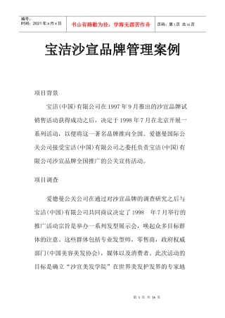 宝洁沙宣的品牌管理案例