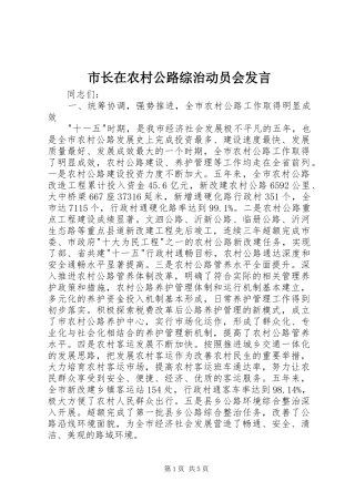 市长在农村公路综治动员会发言稿