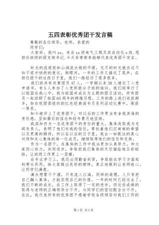 五四表彰优秀团干发言