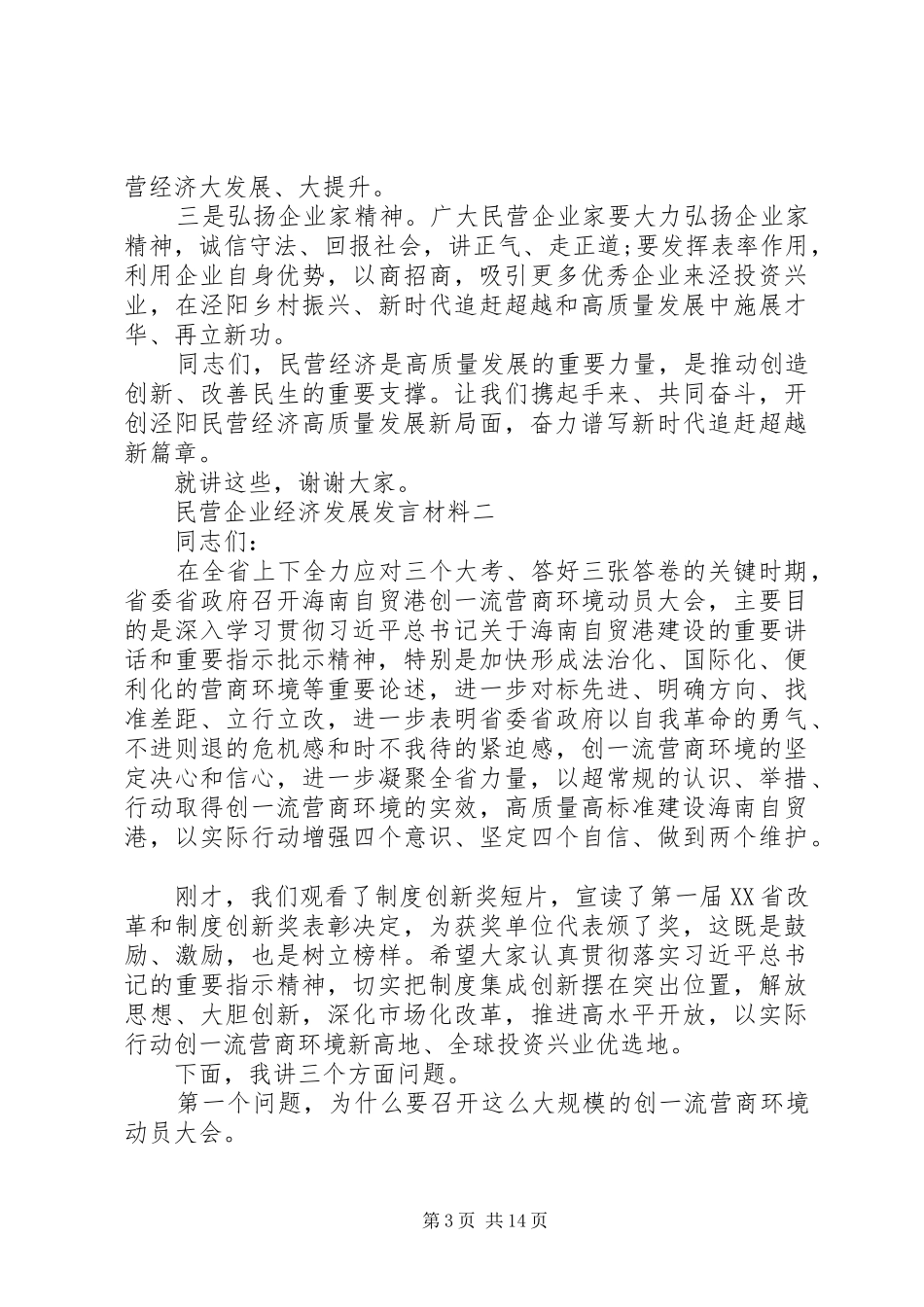 民营企业经济发展发言材料提纲_第3页