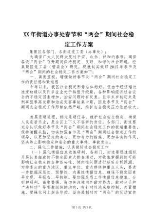 XX年街道办事处春节和“两会”期间社会稳定工作方案