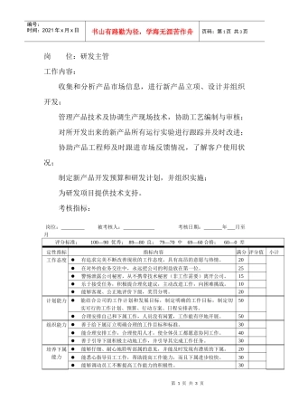 岗位工作内容和年度定性考核指-研发主管