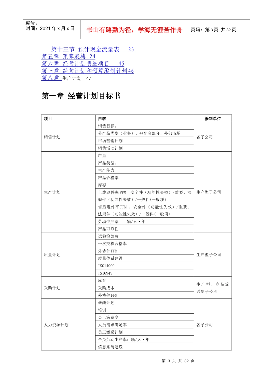 山西襄子老粗布有限公司年度经营计划资料_第3页