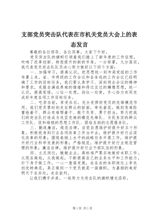 支部党员突击队代表在市机关党员大会上的表态发言稿