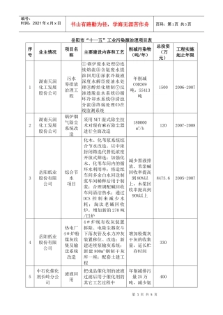岳阳市“十一五”工业污染源治理项目表