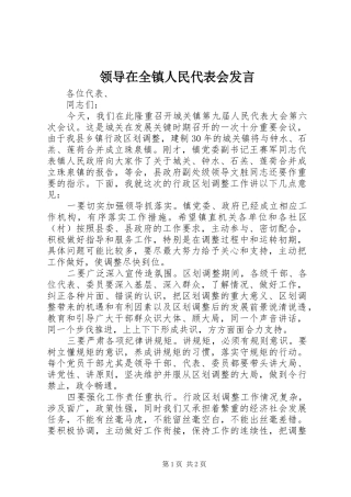 领导在全镇人民代表会发言稿
