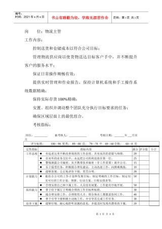 岗位工作内容和年度定性考核指-物流主管