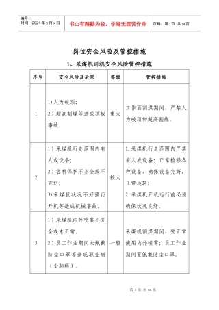岗位安全风险管控措施