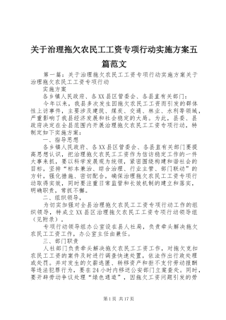 关于治理拖欠农民工工资专项行动实施方案五篇范文