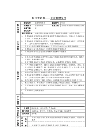 岗位说明书——企业管理专员