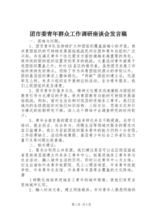 团市委青年群众工作调研座谈会发言