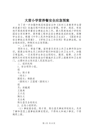 大营小学营养餐安全应急预案