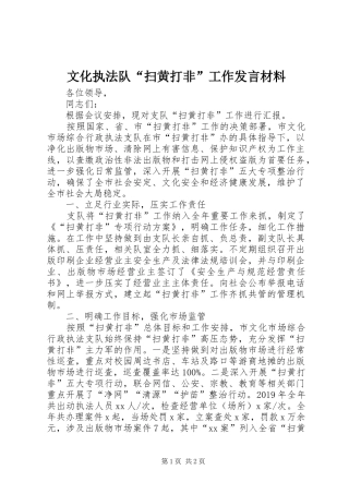 文化执法队“扫黄打非”工作发言材料提纲