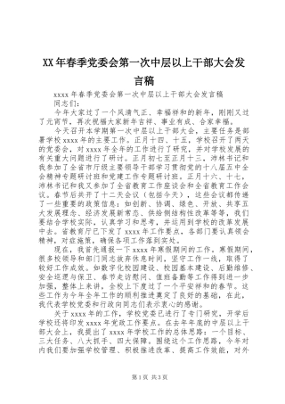 XX年春季党委会第一次中层以上干部大会发言