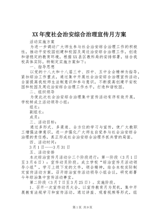 XX年度社会治安综合治理宣传月方案
