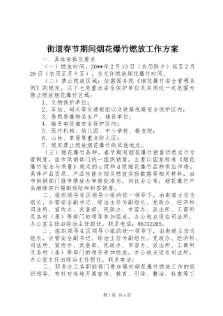 街道春节期间烟花爆竹燃放工作方案