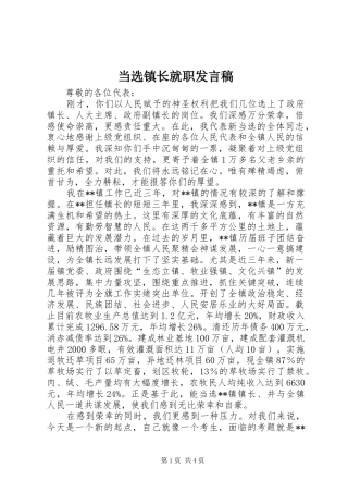 当选镇长就职发言