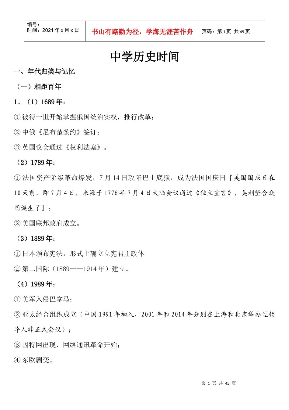 巧记中学历史时间_第1页