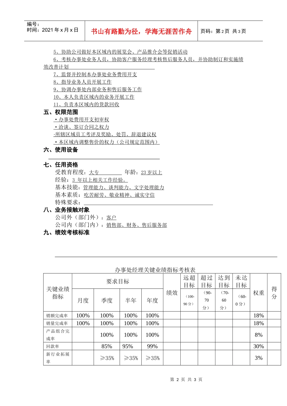 工作说明书办事处经理_第2页