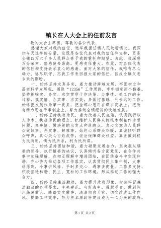 镇长在人大会上的任前发言稿