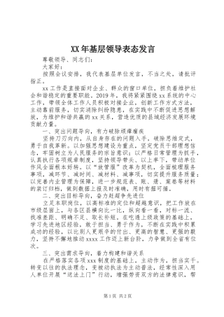 XX年基层领导表态发言稿