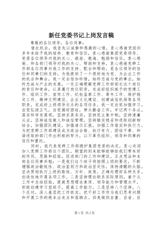 新任党委书记上岗发言