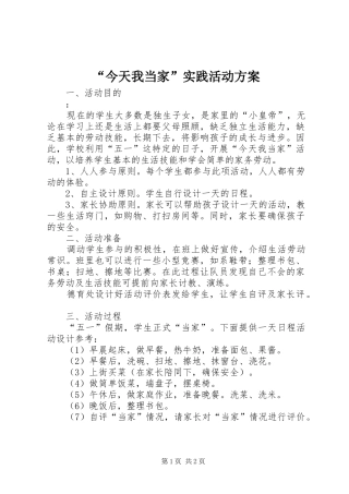 “今天我当家”实践活动方案