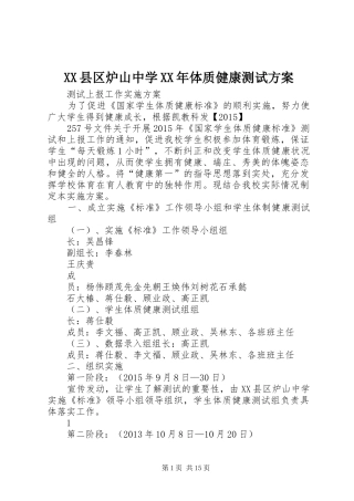 XX县区炉山中学XX年体质健康测试方案